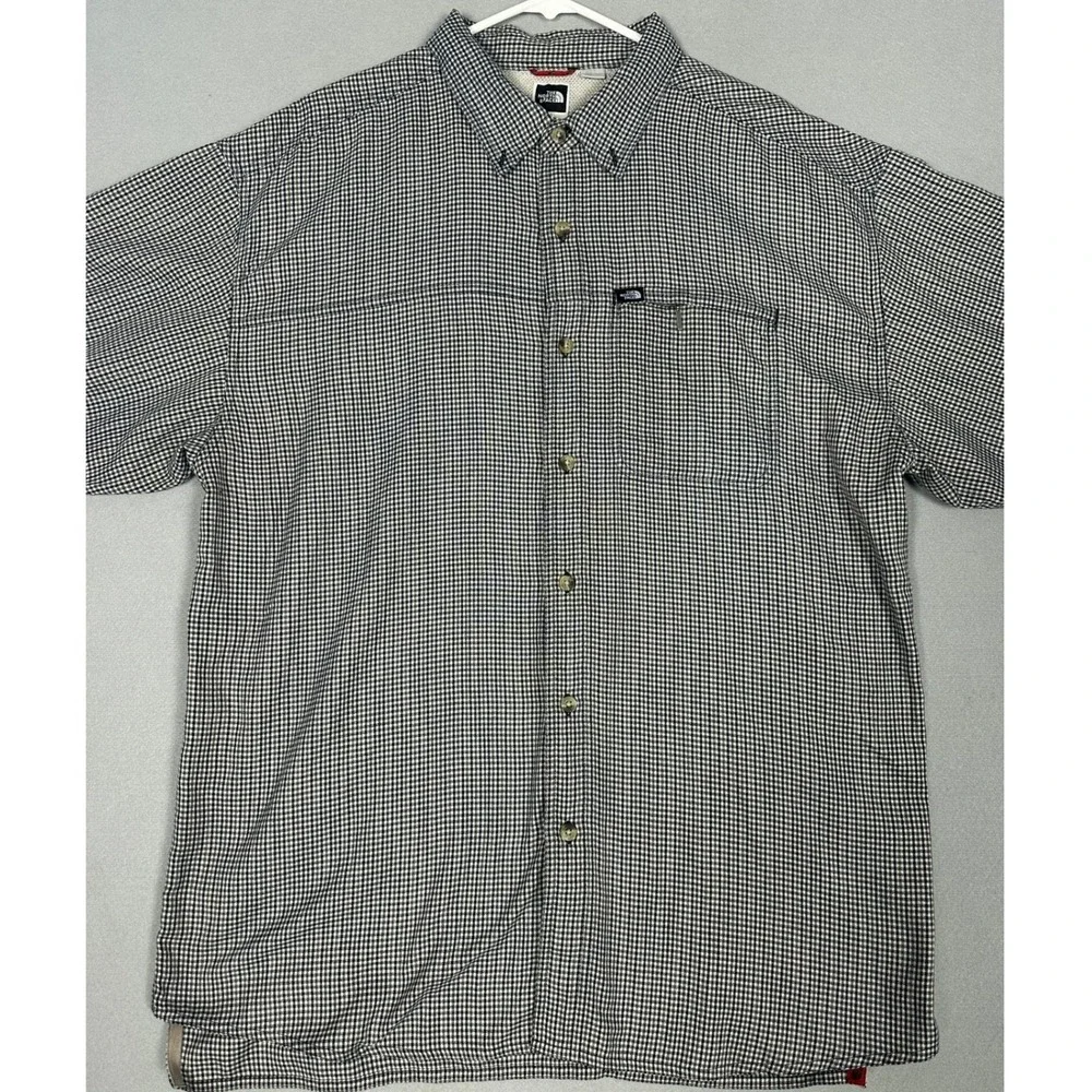 The North Face Shirt Mens XL Black White Gingham Check Hiking Button Up Outdoor